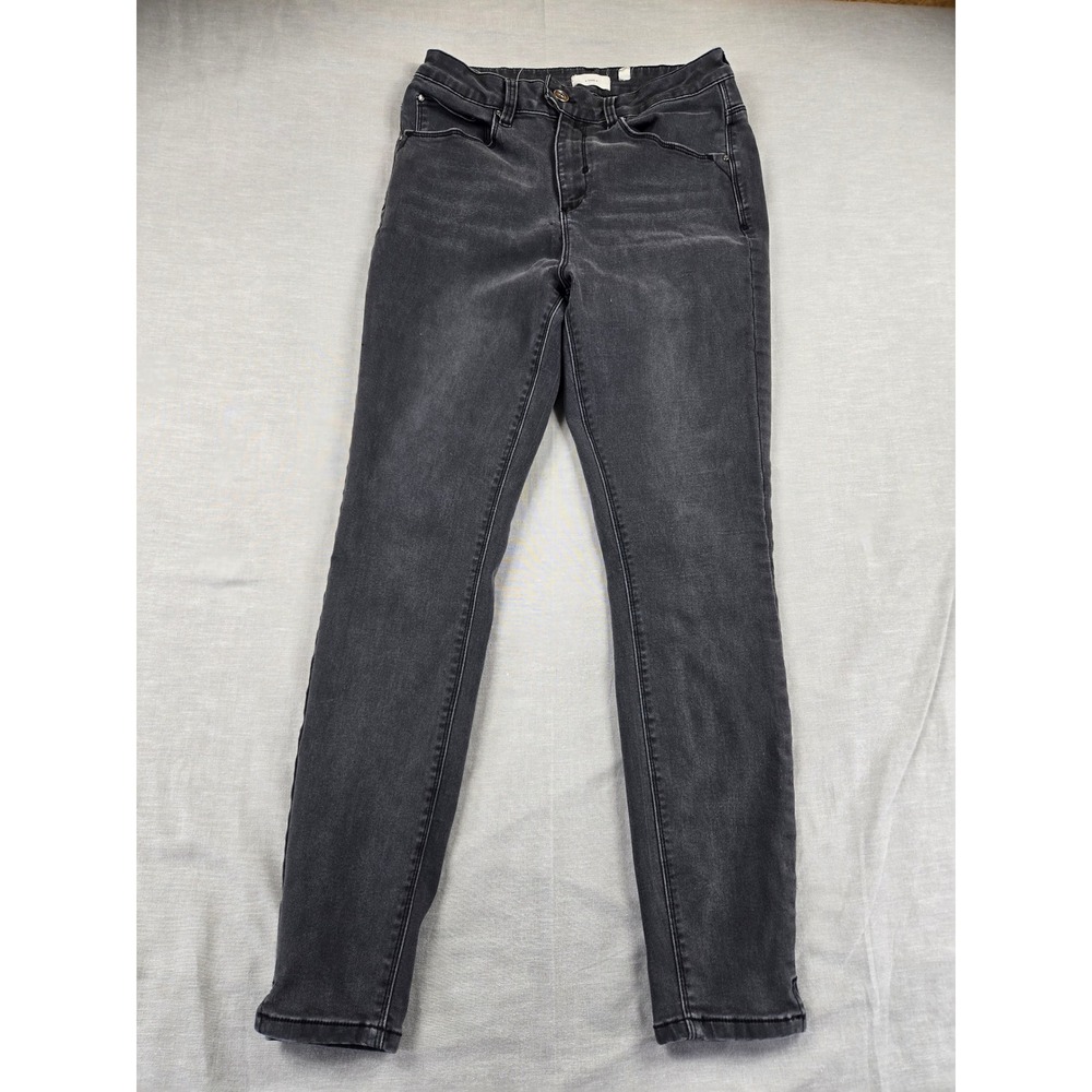 A Loves A Womens High Rise Skinny Jeans Faded Black Ankle Slit Size 30
